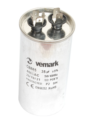 Работен кондензатор, 450VAC, 35uF, 70°C, изводи 6.3x0.8mm, метален, CBB65