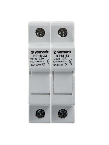 Държач за предпазител, 2P, RT18A-32, 10x38mm, 32A, 400VDC