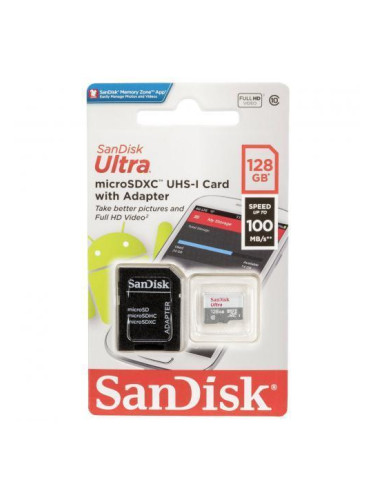 Карта памет SANDISK Ultra microSDHC UHS-I, 128GB, Class 10, 100Mb/s, А