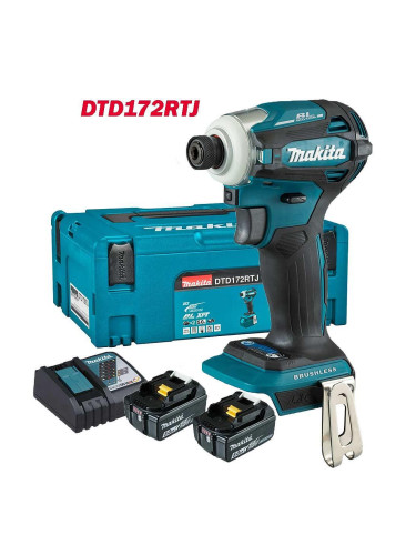 Винтоверт акумулаторен, ударен/Impact, Makita DTD172RTJ, 18V, LXT, 2x5Ah, 180Nm, безчетков мотор