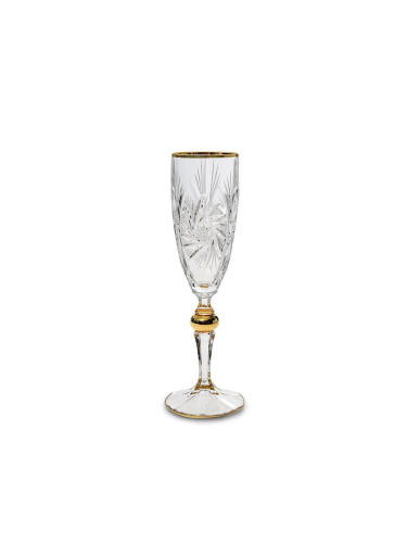 Чаша за шампанско Bohemia 1845 Pinwheel Matt Cut and Gold 180ml, 6 броя