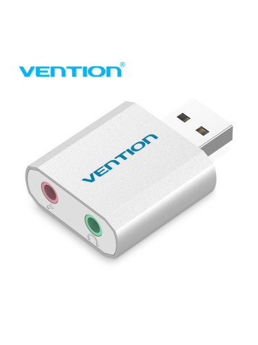 Vention външна звукова карта USB Sound card - Headphones, Mic, Silver 