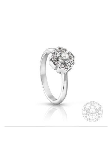 Бутиков годежен пръстен "Цвете" с централен диамант и брилянти BR528