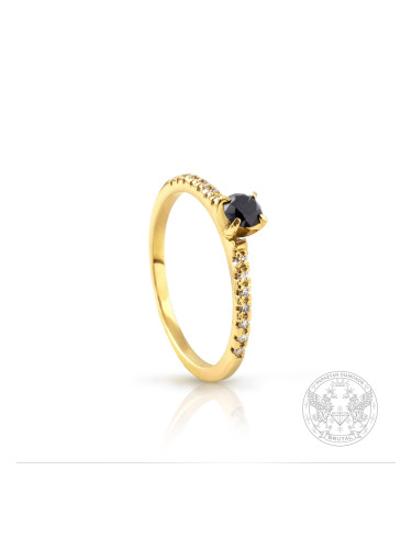 Годежен пръстен с черен диамант и брилянти от жълто злато YP8722