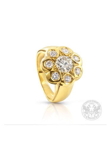 Дамски пръстен в 18К жълто злато брилянти и международен сертификат CGL