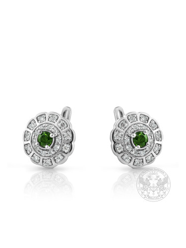 Дамски обеци с централни зелени диаманти и странични бели брилянти BR580-