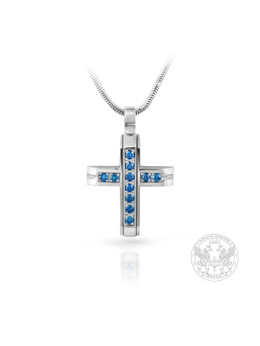 Мъжки златен кръст със сини диаманти от бяло злато BR600