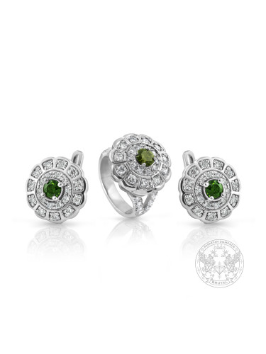 Дамски комплект с централни зелени диаманти и странични бели брилянти BR580-