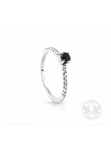 Годежен пръстен с черен диамант и брилянти от бяло злато BR590