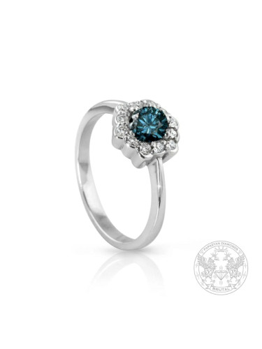 Нежен дамски годежен пръстен с централен син диамант и брилянти BR732
