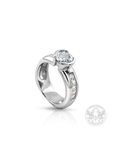 Дизайнерски годежен пръстен с диамант и брилянти от бяло злато