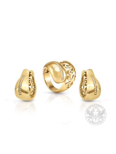 Комплект златни обеци и пръстен с диаманти BR4115