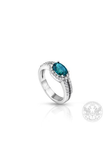 Дамски пръстен със Сапфир 1.28ct. и странични брилянти 0.35ct.