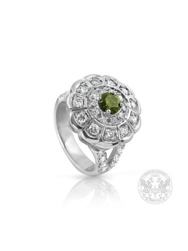 Дамски пръстен с централен зелен диамант и брилянти BR9991