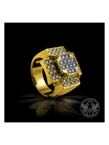 Мъжки пръстен от жълто и бяло злато с диаманти