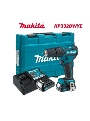Винтоверт акумулаторен, ударен, Makita HP332DWYE, 12V, CXT, 2x1.5Ah, 35Nm, безчетков мотор