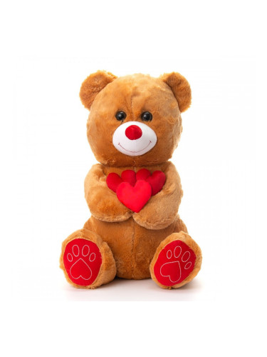 Плюшено мече с три сърца, кафяво, 65 см
