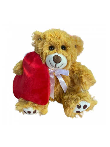 Плюшено мече с червено сърчице, кафяво, 18 см