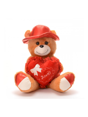 Плюшено мече Нани с капела и сърце, кафяво, 45 см