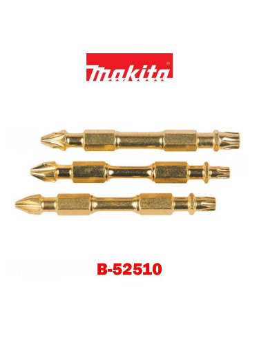 Торсионен накрайник/бит, 3бр., 65мм, PH2/PZ2, 1/4" шестостен, Makita B-52510 Impact Gold