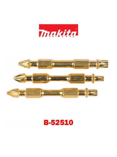 Торсионни накрайници, двустранни, 65 мм, PH2/PZ2-T20/T25/T30, Makita B-52510 Impact Gold, 3 бр.