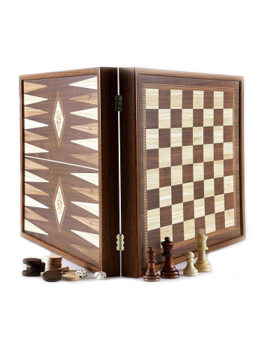  Комплект шах и табла Manopoulos - Цвят орех, 41 x 41 cm