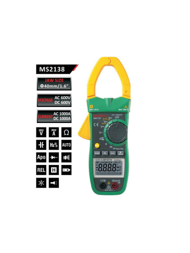 MS2138 - Амперклещи, LCD(4000), Φ40mm, Vac, Vdc, Aac, Adc, Ohm, капацитет, MASTECH
