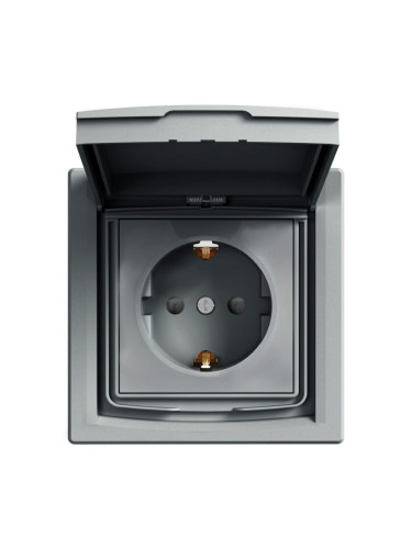 Kонтакт, 16A, 250VAC, единичен, стомана, за вграждане, шуко, Asfora, EPH3100362