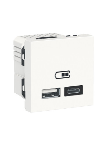 Розетка USB-A+C, двойна, 2.4A, 12W, за вграждане, цвят бял, New Unica, Schneider, NU301818