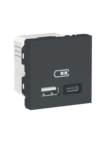 Розетка USB-A+C, двойна, 2.4A, 12W, за вграждане, цвят антрацит, New Unica, Schneider, NU301854