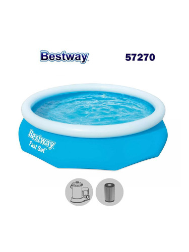 Басейн с надуваем ринг, семеен, 305x76 см, Bestway 57270 Fast Set, с филтърна помпа