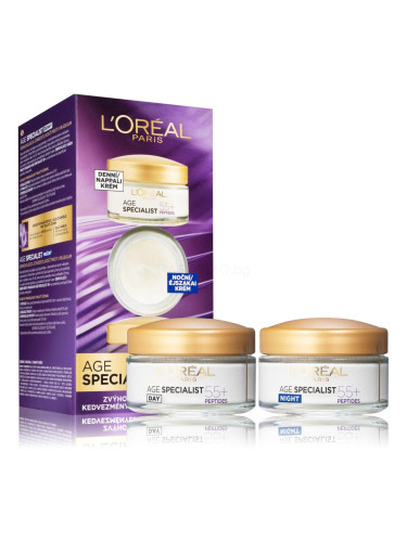 L'Oréal Paris Age Specialist 55+ Подаръчен комплект дневен крем за лице 50 ml + нощен крем за лице 50 ml