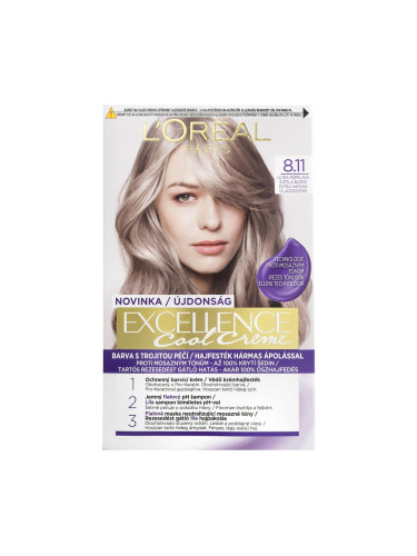 L'Oréal Paris Excellence Cool Creme Боя за коса за жени 48 ml Нюанс 8,11 Ultra Ash Light Blond