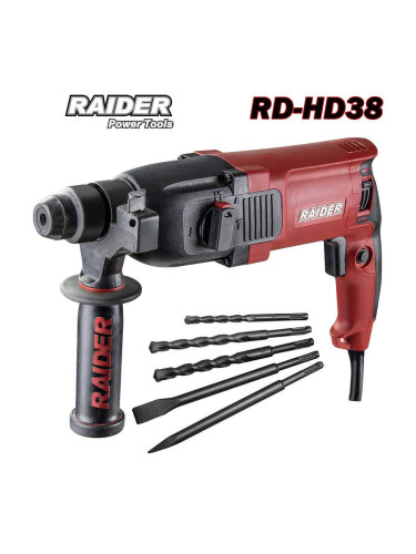 Перфоратор електрически RAIDER RD-HD38, 800W, 2.5 J, SDS-Plus, с аксесоари в куфар