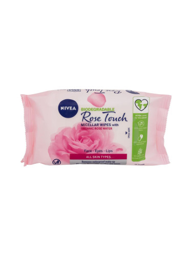 Nivea Rose Touch Micellar Wipes With Organic Rose Water Почистващи кърпички за жени 25 бр