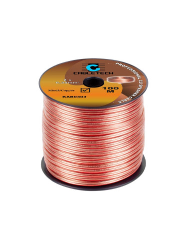 Кабел за тонколони, 2х0.35mm2, мед, силиконов, прозрачен, KAB0303, Cabletech