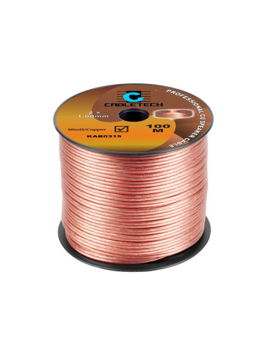 Кабел за тонколони, 2х1mm2, мед, силиконов, прозрачен, KAB0315, Cabletech