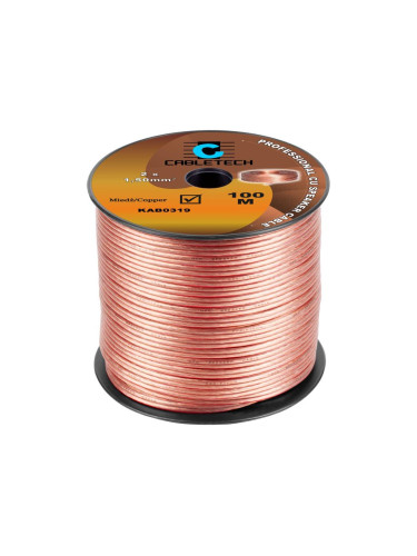 Кабел за тонколони, 2х1.5mm2, мед, силиконов, прозрачен, KAB0319, Cabletech