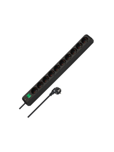 Разклонител, с 10 гнезда, 3m кабел, черен, с ключ, Eco-Line, Brennenstuhl, 1159300010