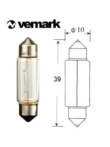 Автомобилна лампа, 12VDC, 10W, C10W, SV8.5-8, 39mm