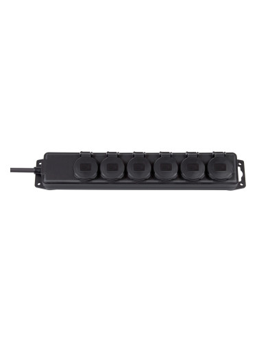 Разклонител, 6 гнезда, 3х1.5mm2, 2m, IP44, влагозащитен, черен, Power, Brennenstuhl, 1159970
