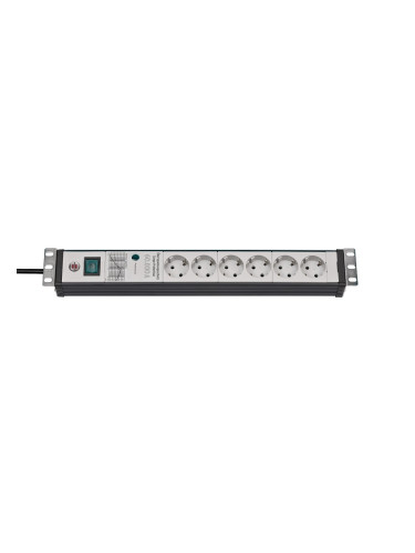 Разклонител със защита, за 19" шкаф, 6 гнезда, 3m кабел, 60A, черен, Premium-Line, Brennenstuhl, 1156057696