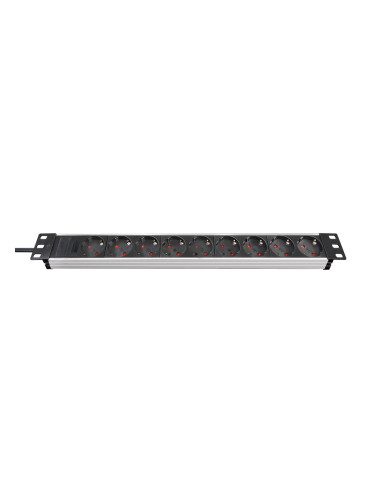 Разклонител за шкаф 19", 9 гнезда, 1U, 2m кабел, сребрист/черен, Alu-Line, Brennenstuhl, 1390007009