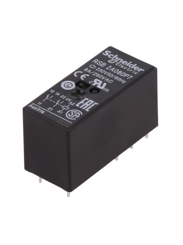 Реле електромагнитно RSB2A080P7, бобина 230VAC, 8A, 250VAC, DPDT, 2xNO+2xNC