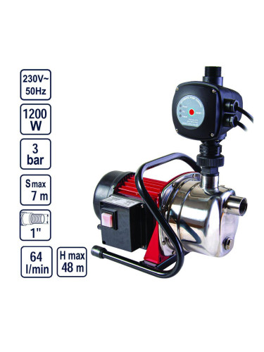 Помпа водна центробежна с електронен пресостат RAIDER RD-WP17 - 1200W, 1", 48 м