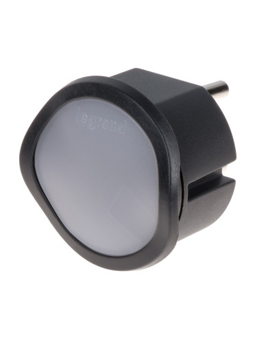 LED нощна лампа за контакт със сензор за мрак, черна, димируема, LEGRAND 50677
