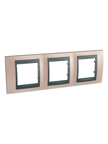 Хоризонтална рамка, Schneider, Unica Top, три гнезда, цвят оникс, MGU66.006.296