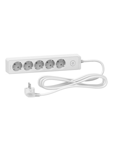Разклонител 5 гнезда, с ключ, 3m кабел, бял, Unica, Schneider, ST9453W