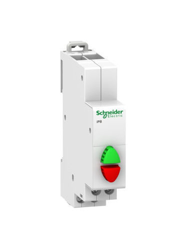 Бутонен превключвател, OFF-ON, 1NO+1NC, 20A/250VAC, SPST, червен/зелен, DIN шина