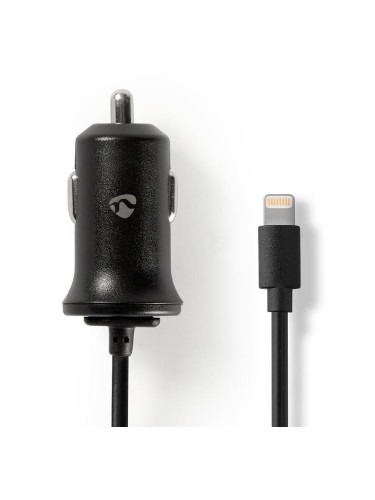 Автомобилно зарядно за телефон с Lightning кабел, 12~24VDC, 5VDC, USB, 12W, черно, NEDIS